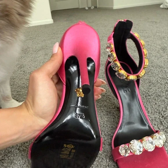 Versace Hot Pink Heels with Crystal Embellishments - Picture 3 of 3